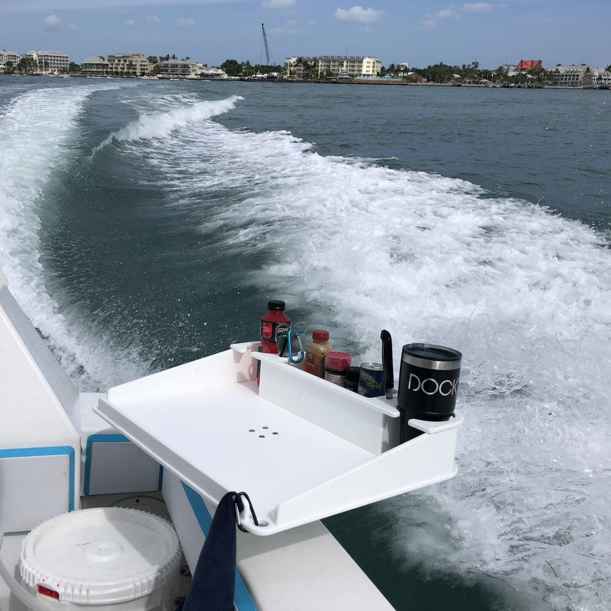 Docktail Utility Boat Table Accessory with Adjustable Rod Holder Mount