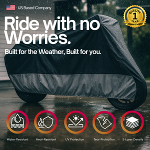 Heavy Duty Motorcycle Cover with Cable & Lock (XL) Black