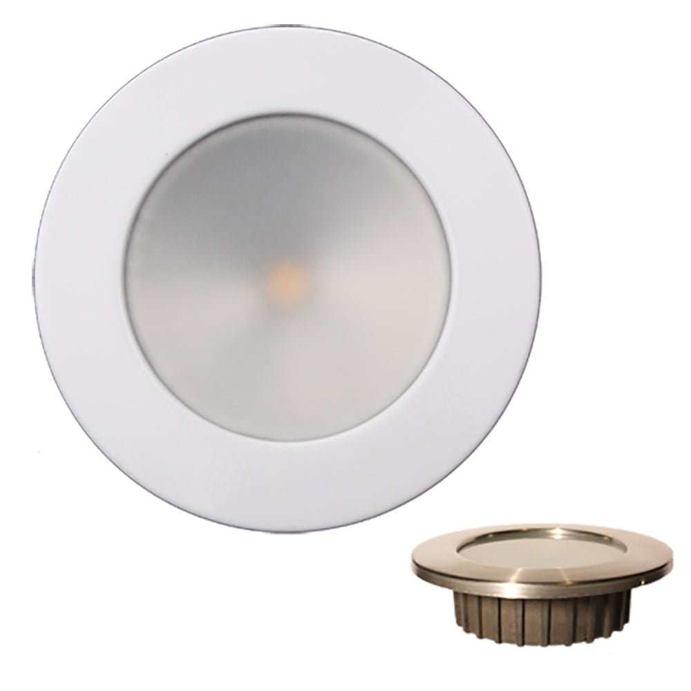 Lunasea ZERO EMI Recessed 3.5 LED Light - Warm White, Blue w/White Stainless Steel Bezel - 12VDC