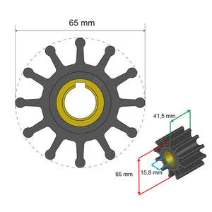 Albin Pump Premium Impeller Kit 65 x 15.8 x 41.5mm - 12 Blade - Key Insert OutdoorUp