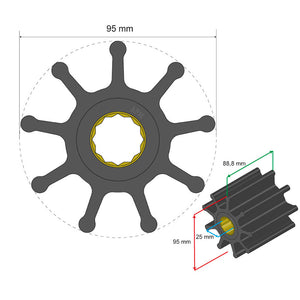 Albin Pump Premium Impeller Kit 95 x 25 x 88.8mm - 9 Blade - Spline Insert OutdoorUp