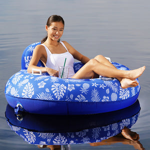Aqua Leisure Supreme Lake Tube Hibiscus Pineapple Royal Blue w/Docking Attachment OutdoorUp