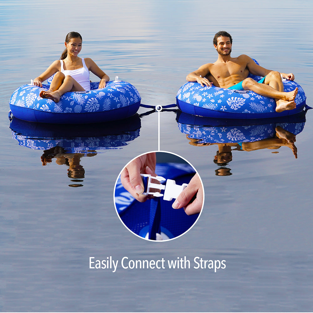 Aqua Leisure Supreme Lake Tube Hibiscus Pineapple Royal Blue w/Docking Attachment OutdoorUp
