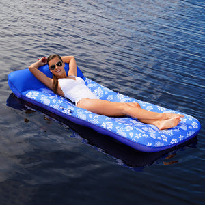 Aqua Leisure Supreme Oversized Controued Lounge Hibiscus Pineapple Royal Blue w/Docking Attachment OutdoorUp