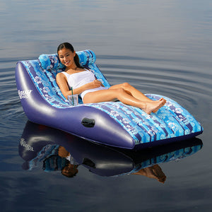 Aqua Leisure Ultra Cushioned Comfort Lounge Hawaiian Wave Print w/Adjustable Pillow OutdoorUp