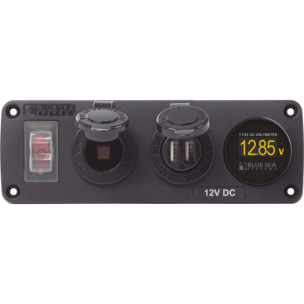 Blue Sea 4366 Water Resistant USB Accessory Panel - Circuit Breaker, 12V Socket, Dual USB Charger, Mini Voltmeter OutdoorUp