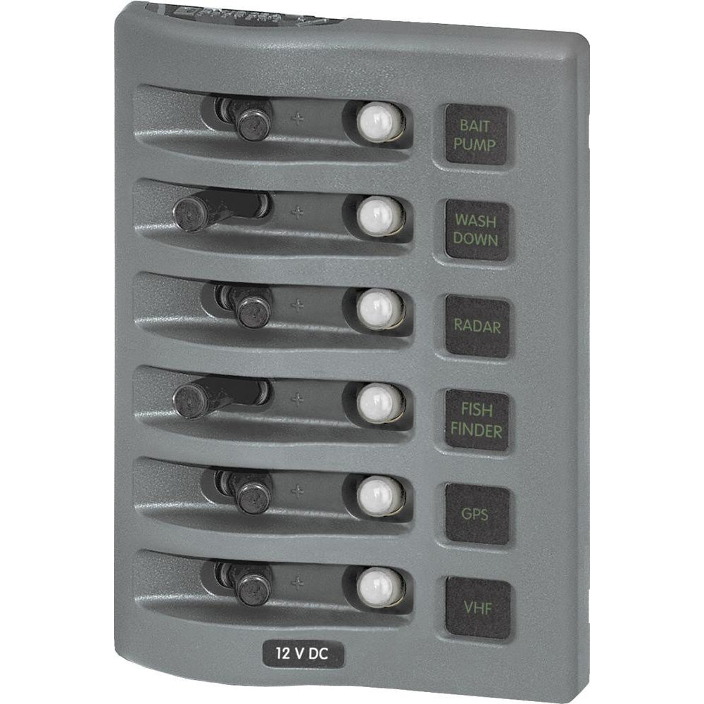 Blue Sea 4376 WeatherDeck Water Resistant Circuit Breaker Panel - 6 Position - Grey OutdoorUp