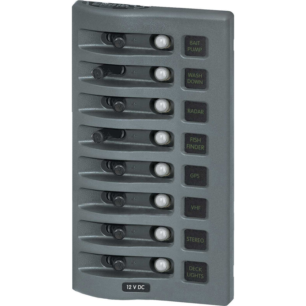 Blue Sea 4378 WeatherDeck Water Resistant Circuit Breaker Panel - 8 Position - Grey OutdoorUp