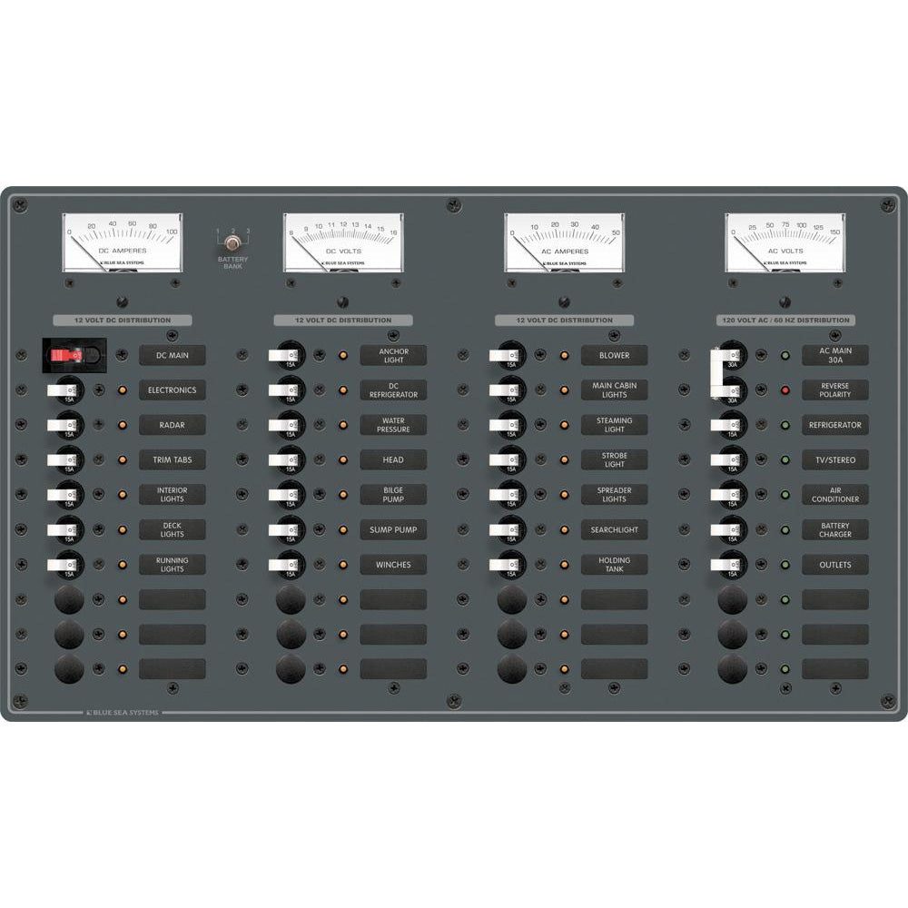 Blue Sea 8095 AC Main +8 Positions / DC Main +29 Positions Toggle Circuit Breaker Panel   (White Switches) OutdoorUp