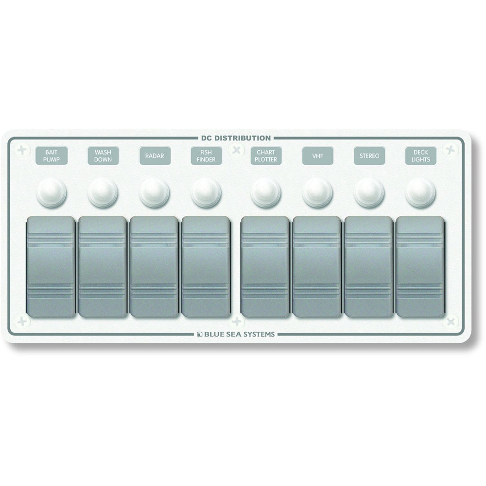 Blue Sea 8271 Water Resistant Panel - 8 Position - White - Horizontal Mount OutdoorUp