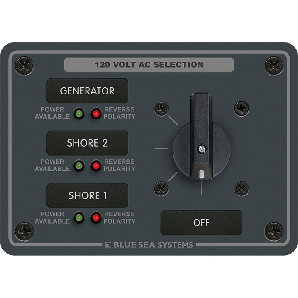 Blue Sea 8366 AC Rotary Switch Panel 30 Ampere 3 Positions + OFF, 2 Pole OutdoorUp