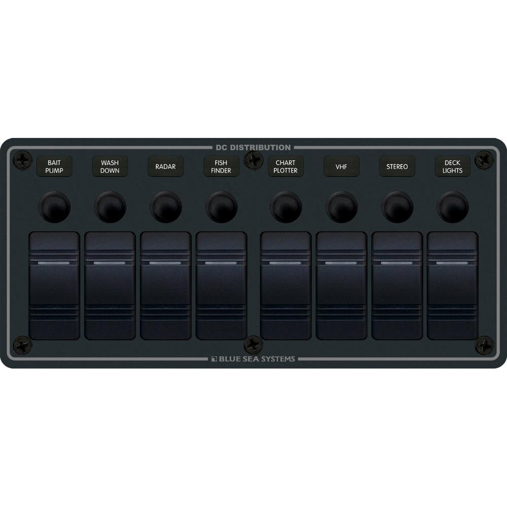 Blue Sea 8371 Water Resistant Panel - 8 Position - Black - Horizontal Mount OutdoorUp