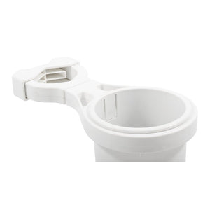 Camco Clamp-On Rail Mounted Cup Holder - Large for Up to 2" Rail - White OutdoorUp