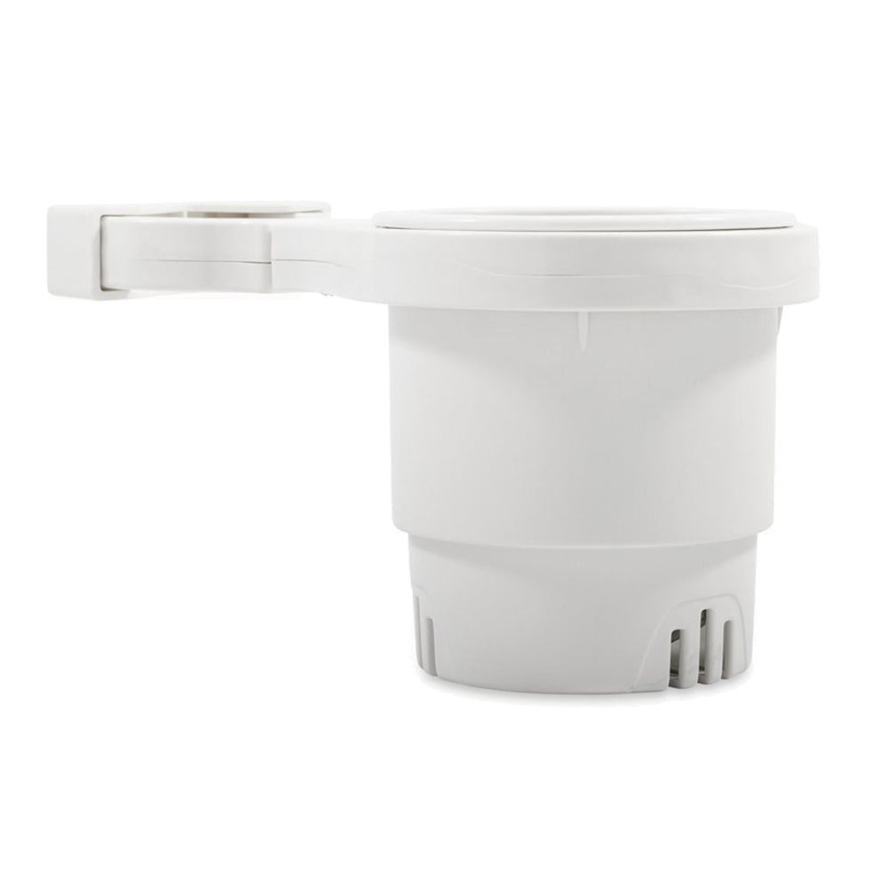 Camco Clamp-On Rail Mounted Cup Holder - Large for Up to 2" Rail - White OutdoorUp