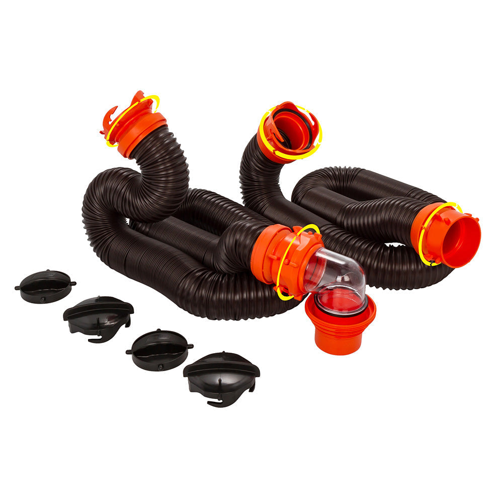 Camco RhinoFLEX 20 Sewer Hose Kit w/4 In 1 Elbow Caps OutdoorUp