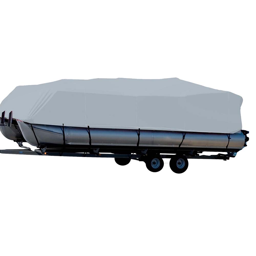Carver Sun-DURA Styled-to-Fit Boat Cover f/24.5 Pontoons w/Bimini Top  Partial Rails - Grey OutdoorUp