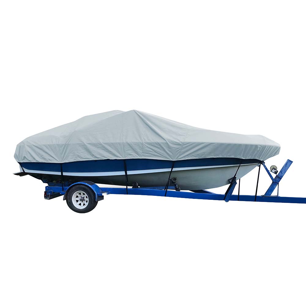 Carver Sun-DURA Styled-to-Fit Boat Cover f/24.5 V-Hull Low Profile Cuddy Cabin Boats w/Windshield  Rails - Grey OutdoorUp