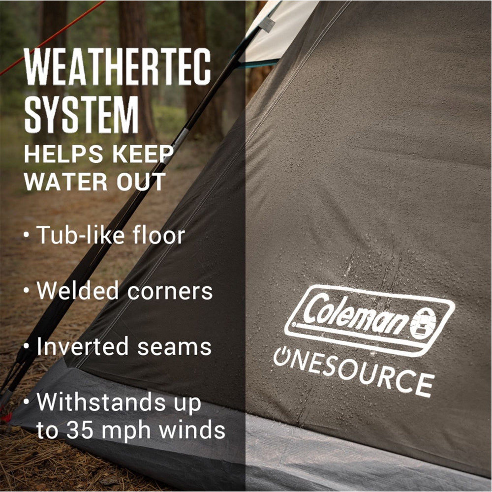 Coleman OneSource Rechargeable 4-Person Camping Dome Tent w/Airflow System  LED Lighting OutdoorUp