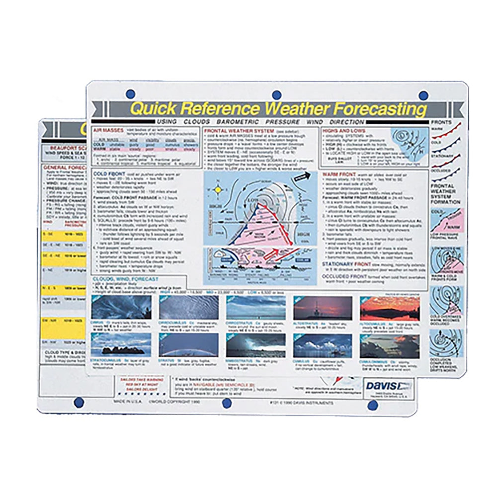 Davis Quick Reference Weather Forecasting Card OutdoorUp