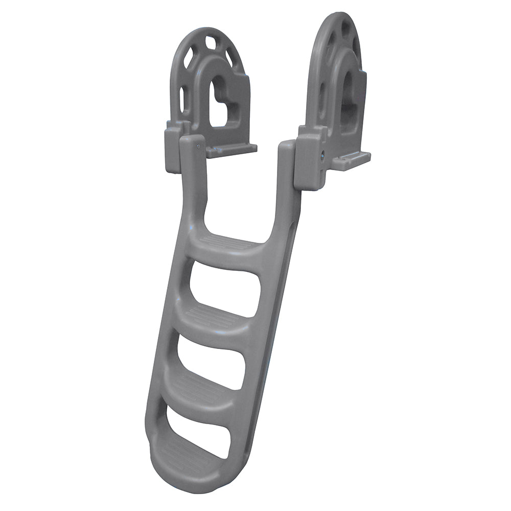 Dock Edge Stand-Off Flip-Up Polyethylene Roto Molded 4-Step Dock Ladder - Grey OutdoorUp