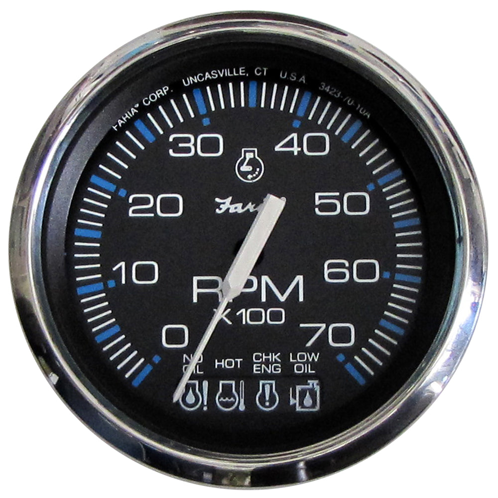 Faria Chesapeake Black SS 4" Tachometer w/Systemcheck Indicator - 7000 RPM (Gas) f/ Johnson / Evinrude Outboard) OutdoorUp