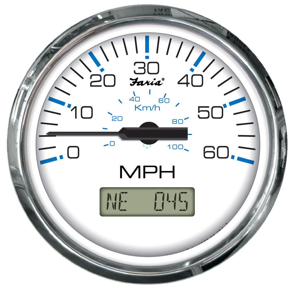 Faria Chesapeake White SS 4" Speedometer w/LCD Heading Display- 60MPH (GPS) OutdoorUp