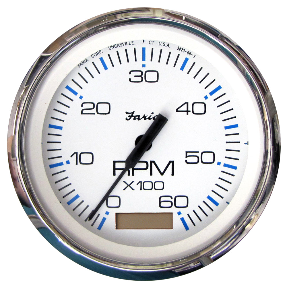Faria Chesapeake White SS 4" Tachometer w/Hourmeter - 6000 RPM (Gas)(Inboard) OutdoorUp