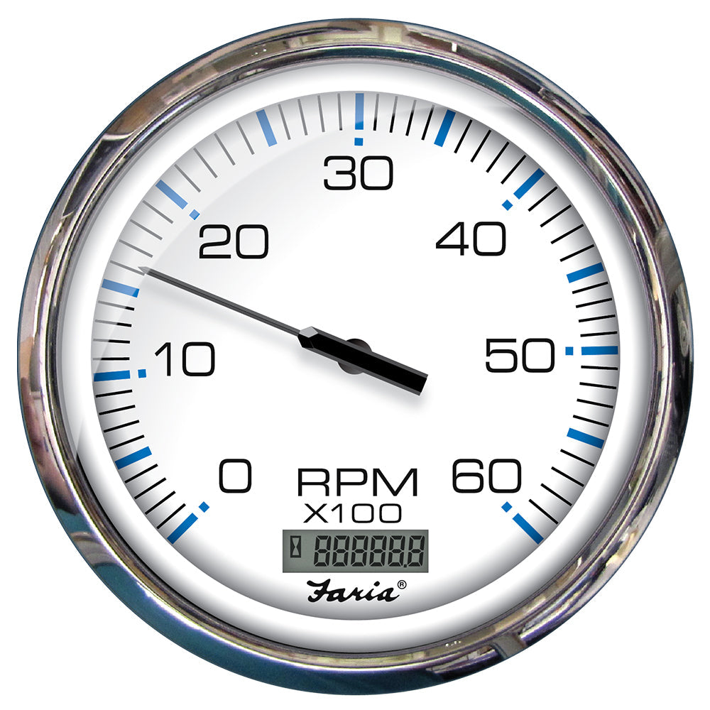 Faria Chesapeake White SS 5" Tachometer w/Digital Hourmeter - 6000 RPM (Gas) (Inboard) OutdoorUp