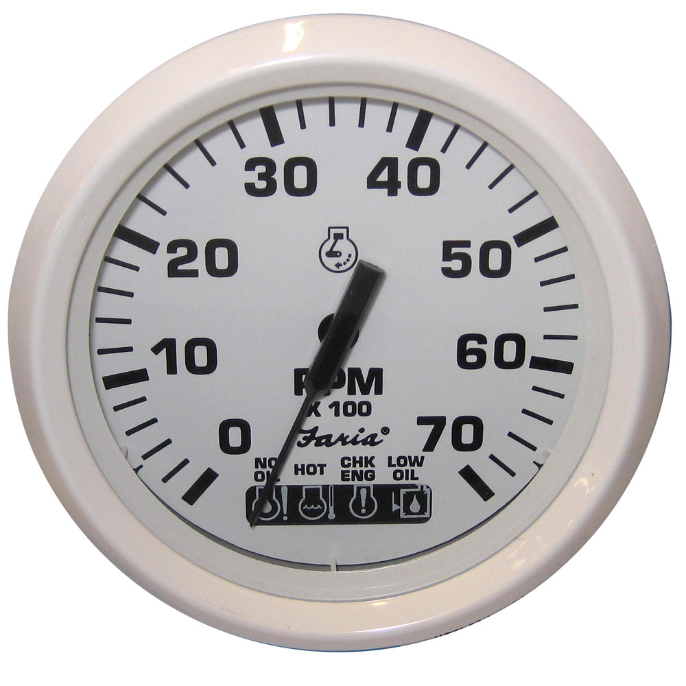 Faria Dress White 4" Tachometer w/Systemcheck Indicator - 7000 RPM (Gas) (Johnson / Evinrude Outboard) OutdoorUp