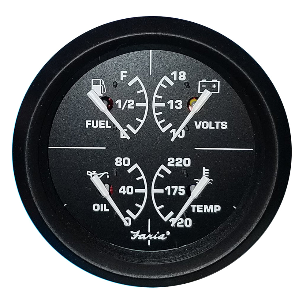 Faria Euro Black 4" Multifunction Gauge - Volt/Fuel/Oil/Water Temperature OutdoorUp