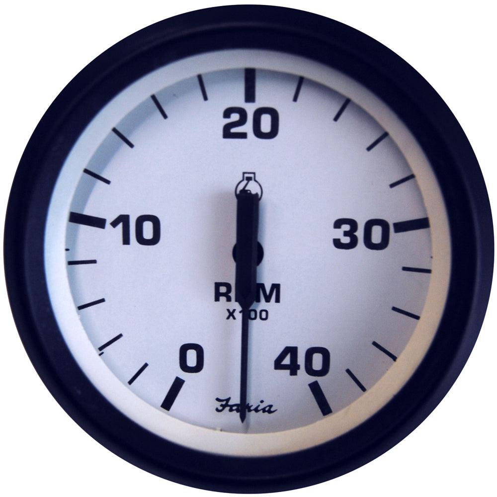 Faria Euro White 4" Tachometer 4000 RPM (Diesel) (Mechanical Takeoff  Var Ratio Alt) OutdoorUp