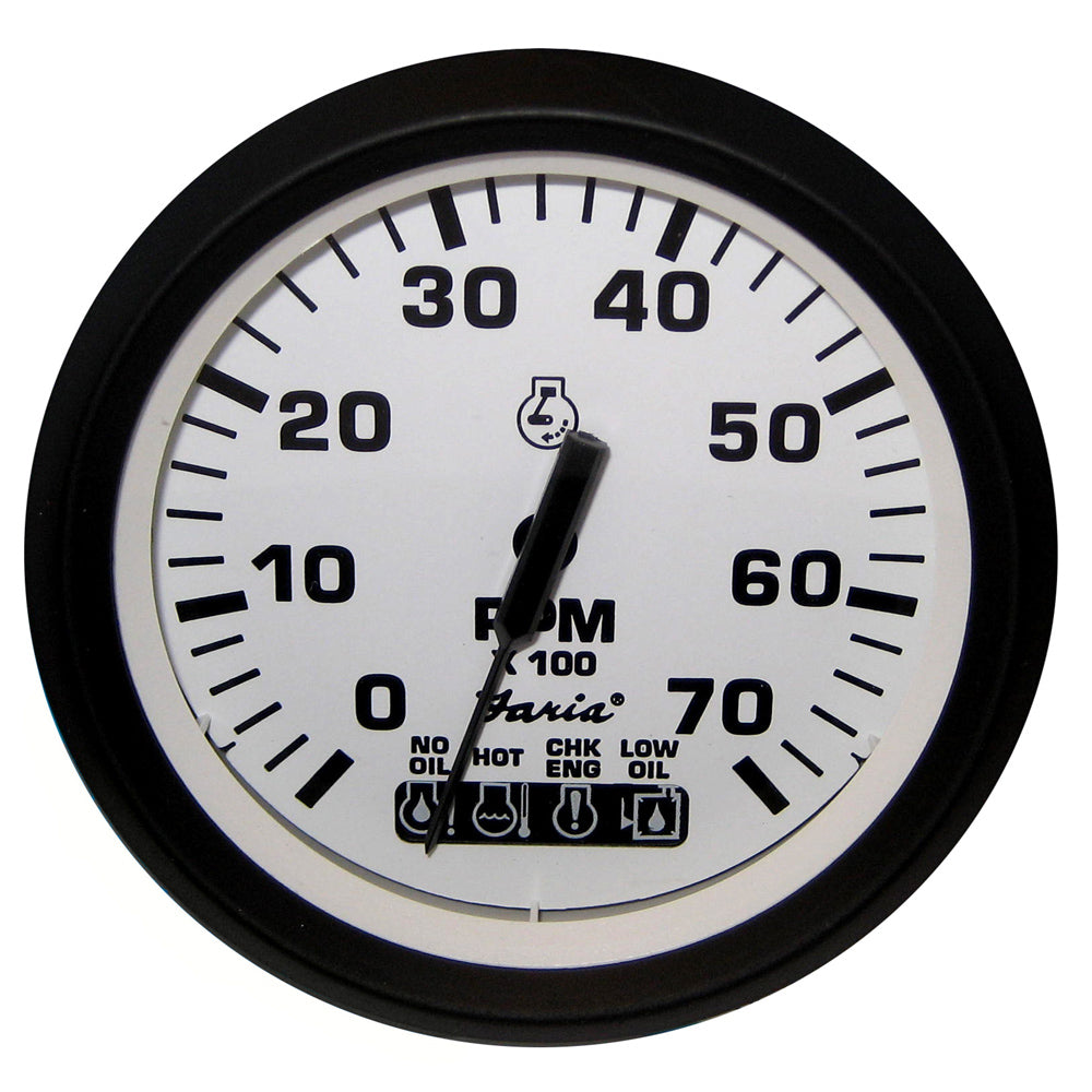 Faria Euro White 4" Tachometer w/ SystemCheck Indicator 7000 RPM (Gas) (Johnson / Evinrude Outboard) OutdoorUp