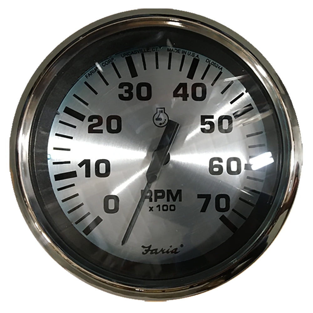 Faria Spun Silver 4" Tachometer (7000 RPM) (Outboard) OutdoorUp