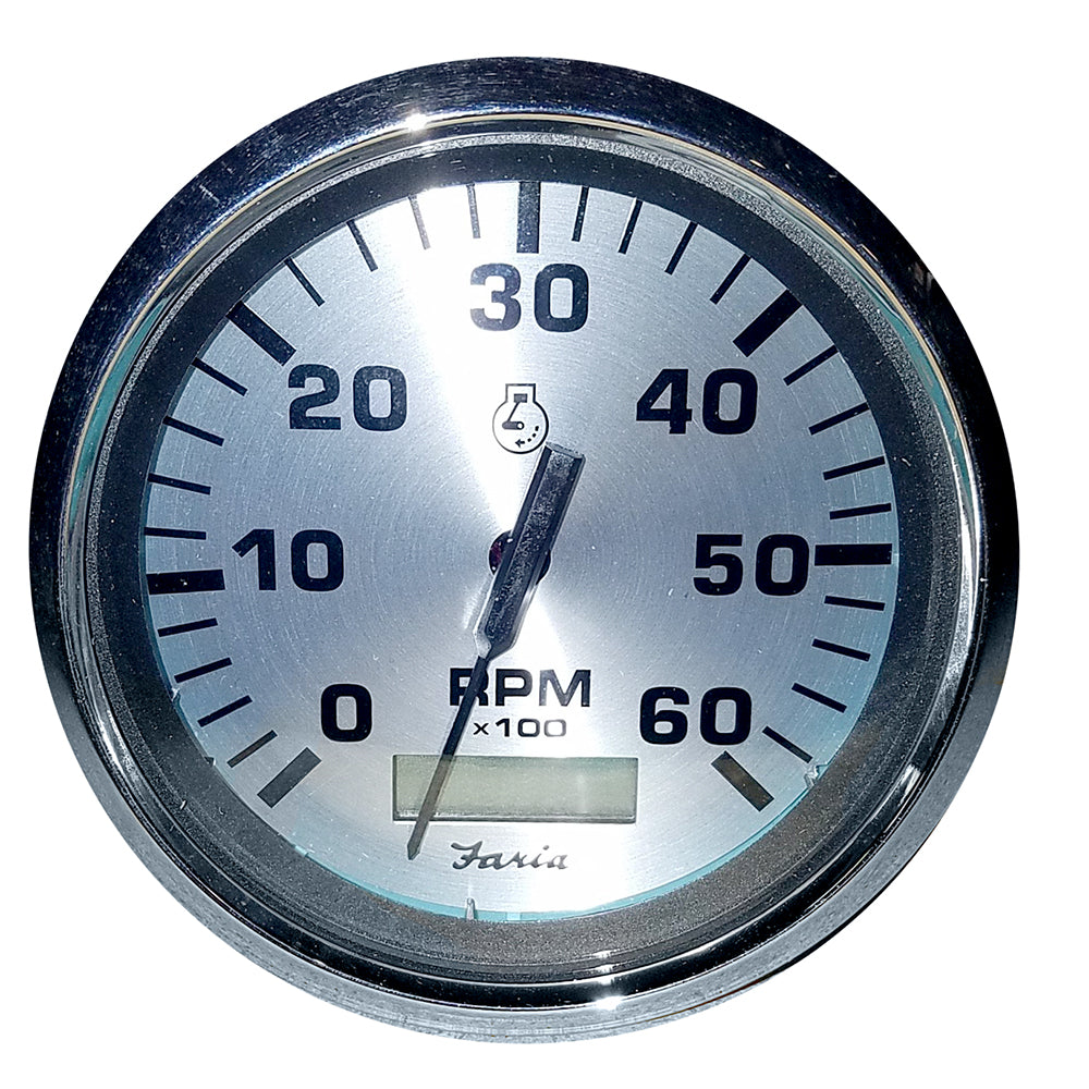 Faria Spun Silver 4" Tachometer w/Hourmeter (6000 RPM) (Gas Inboard) OutdoorUp