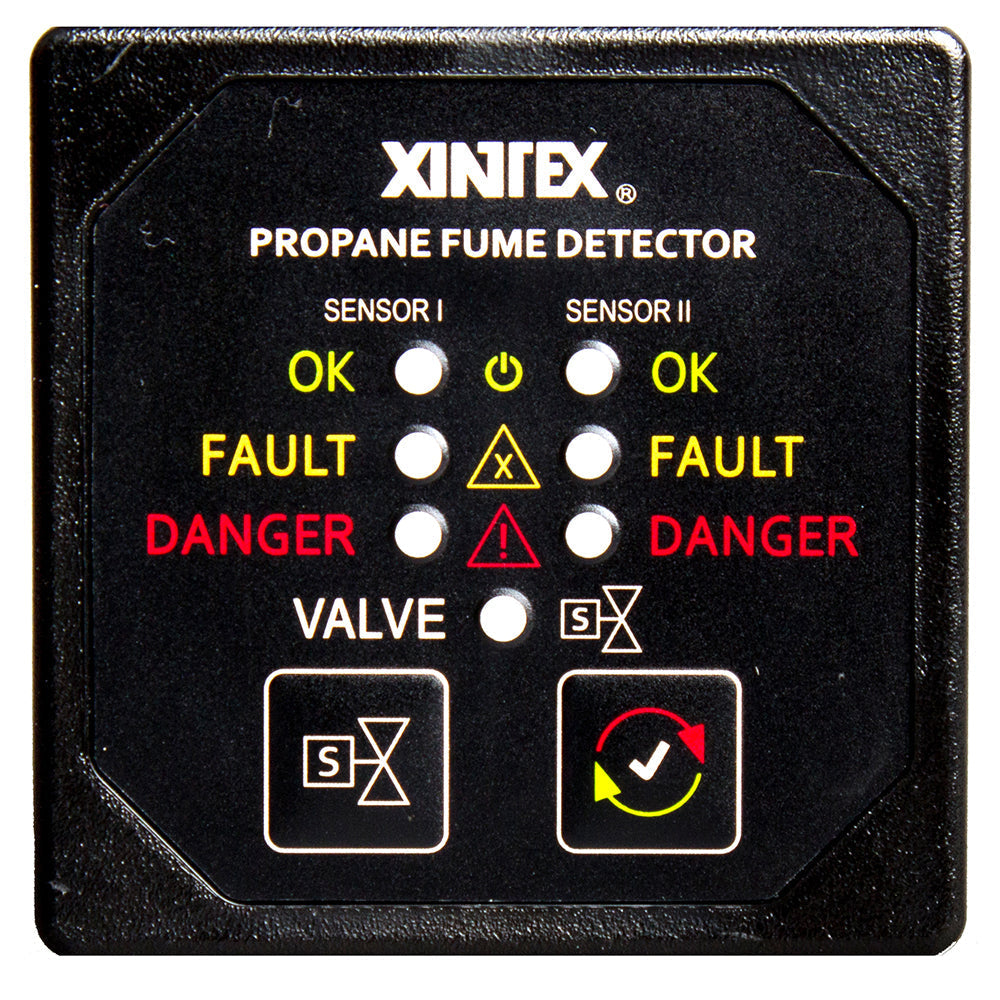 Fireboy-Xintex Propane Fume Detector  Alarm w/2 Plastic Sensors  Solenoid Valve - Square Black Bezel Display OutdoorUp