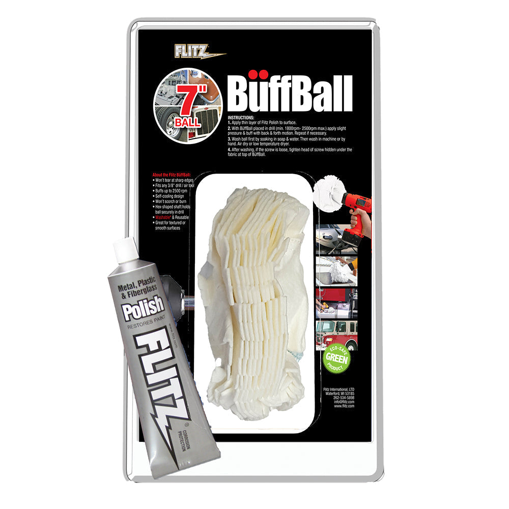 Flitz Buff Ball - Extra Large 7" - White w/1.76oz Tube Flitz Polish OutdoorUp