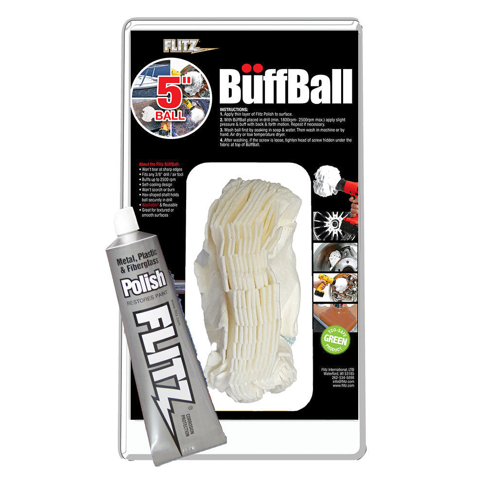 Flitz Buff Ball - Large 5" - White w/1.76oz Tube Flitz Polish OutdoorUp