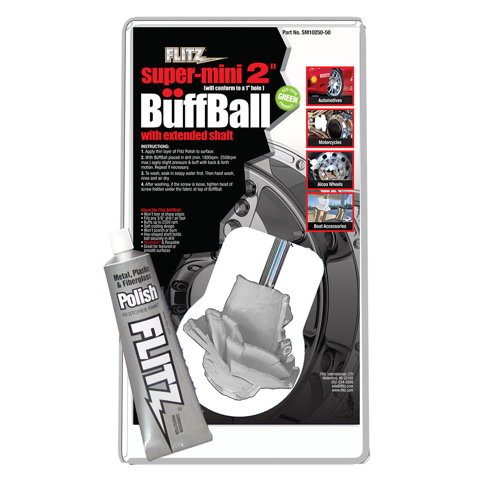 Flitz Buff Ball - Super Mini 2" - White w/1.76oz Tube Flitz Polish OutdoorUp