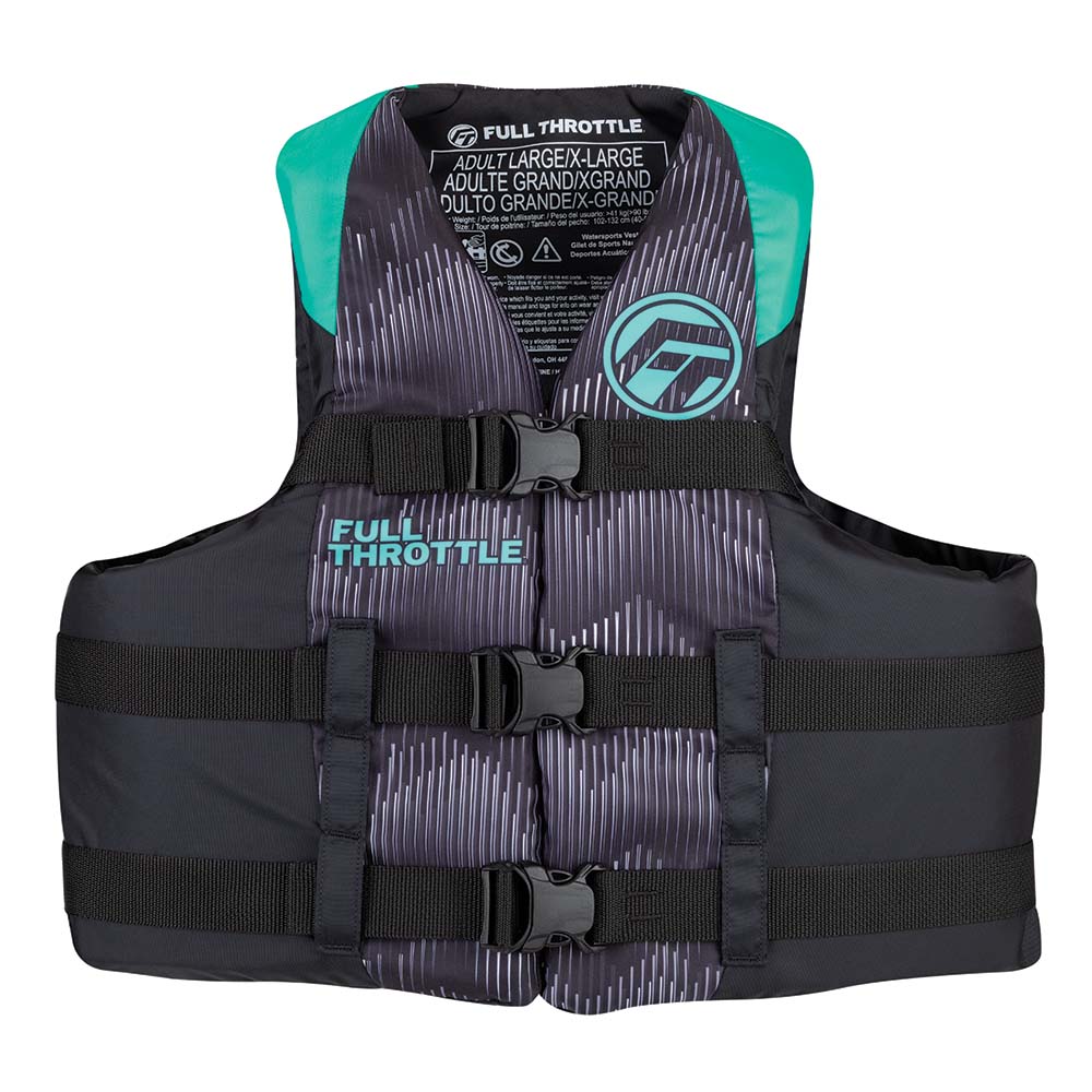 Full Throttle Adult Nylon Life Jacket - S/M - Aqua/Black OutdoorUp