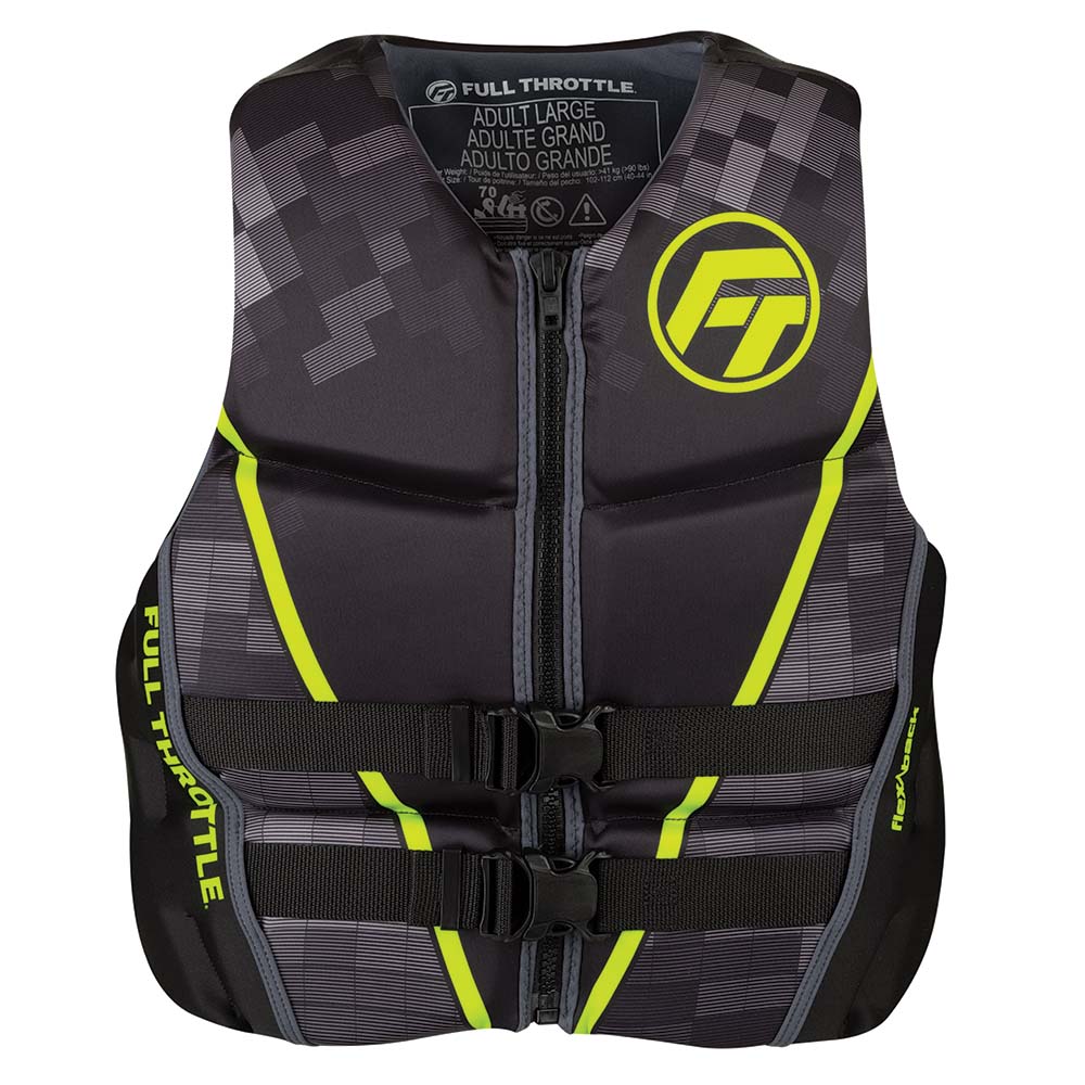 Full Throttle Mens Rapid-Dry Flex-Back Life Jacket - 2XL - Black/Green OutdoorUp