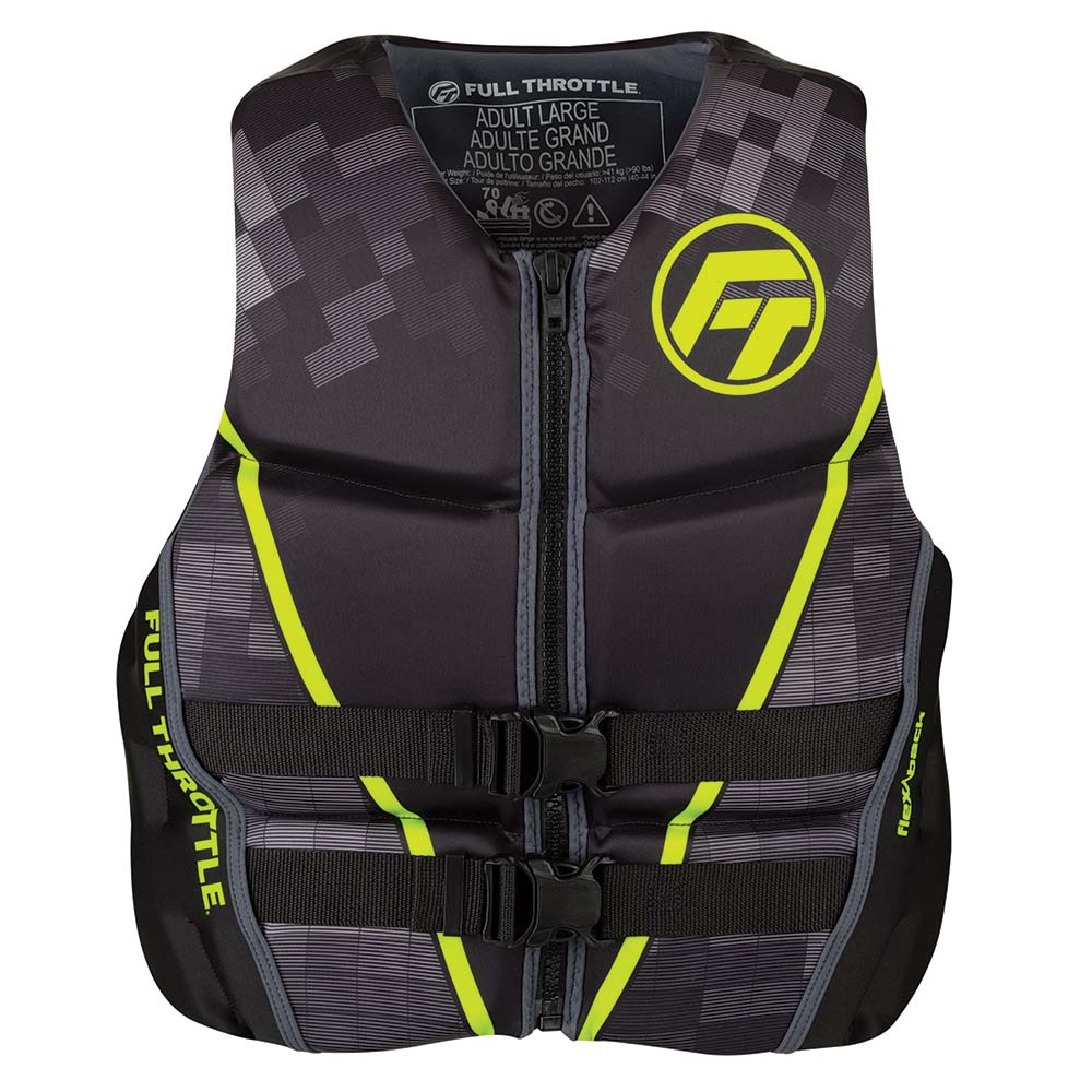 Full Throttle Mens Rapid-Dry Flex-Back Life Jacket - L - Black/Green OutdoorUp