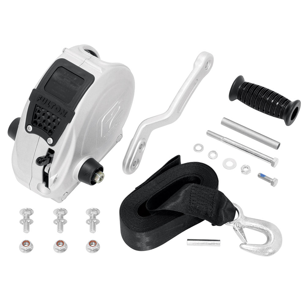 Fulton F2 Trailer Winch 1,600 lbs. - Single Speed w/Strap, Sharkskin Finish OutdoorUp
