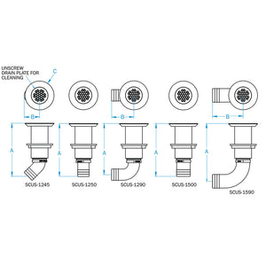 GROCO 1-1/2" Hose Barb Stainless Straight Deck Drain OutdoorUp