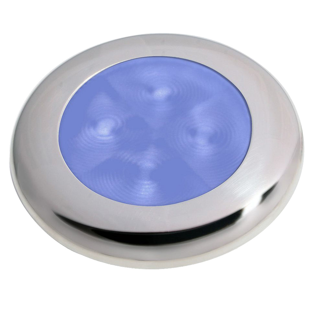 Hella Marine Slim Line LED 'Enhanced Brightness' Round Courtesy Lamp - Blue LED - Stainless Steel Bezel - 12V OutdoorUp