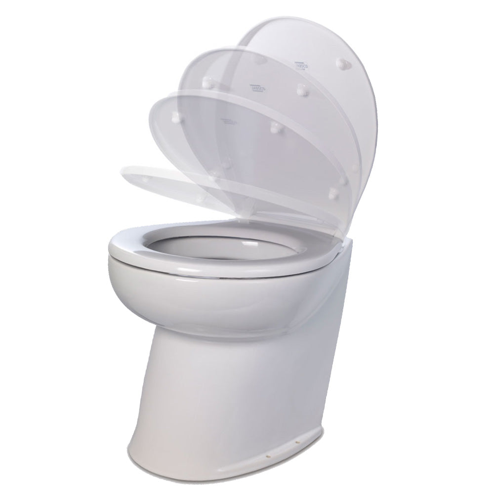 Jabsco Deluxe Flush 14" Angled Back 12V Freshwater Electric Marine Toilet w/Solenoid Valve  Soft Close Lid OutdoorUp