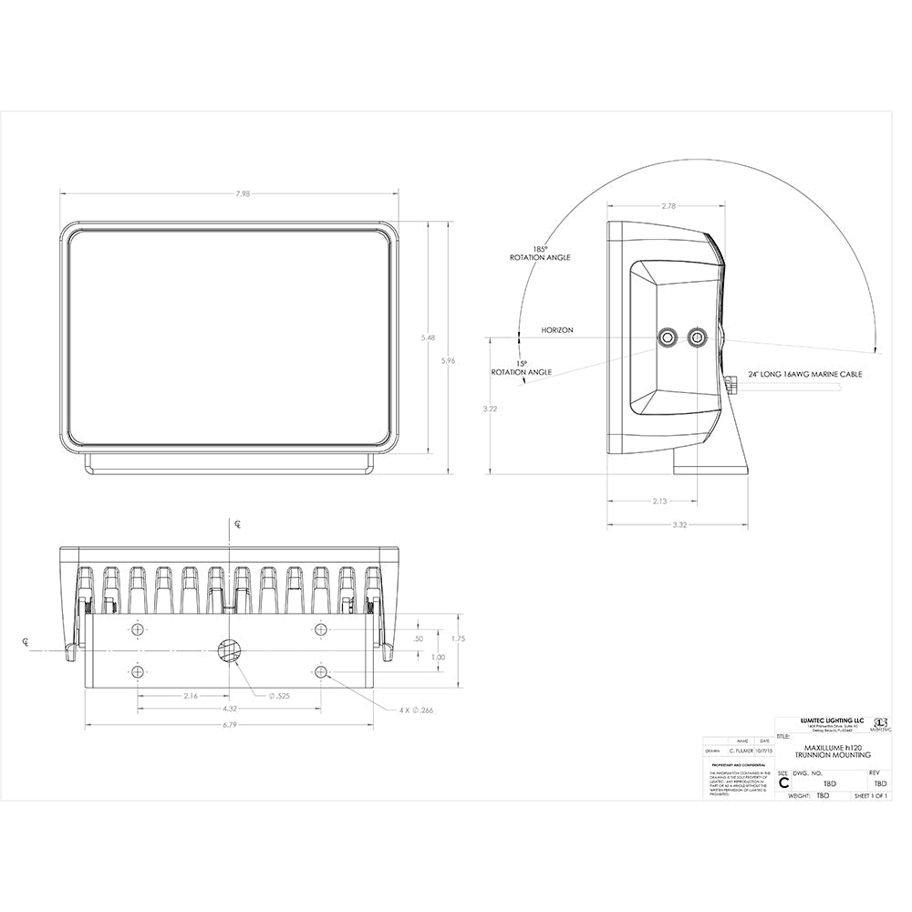 Lumitec Maxillume h120 - Trunnion Mount Flood Light - White Housing - White Dimming OutdoorUp