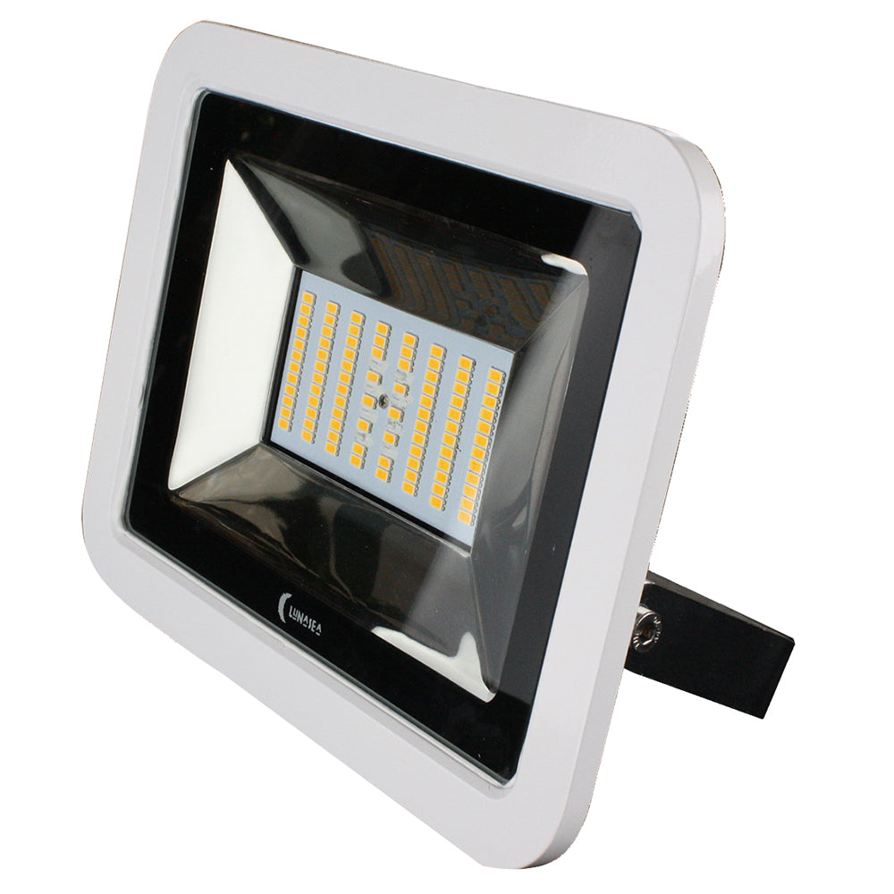 Lunasea 35W Slimline LED Floodlight, 12/24V, Cool White, 4800 Lumens, 3 Cord - White Housing OutdoorUp