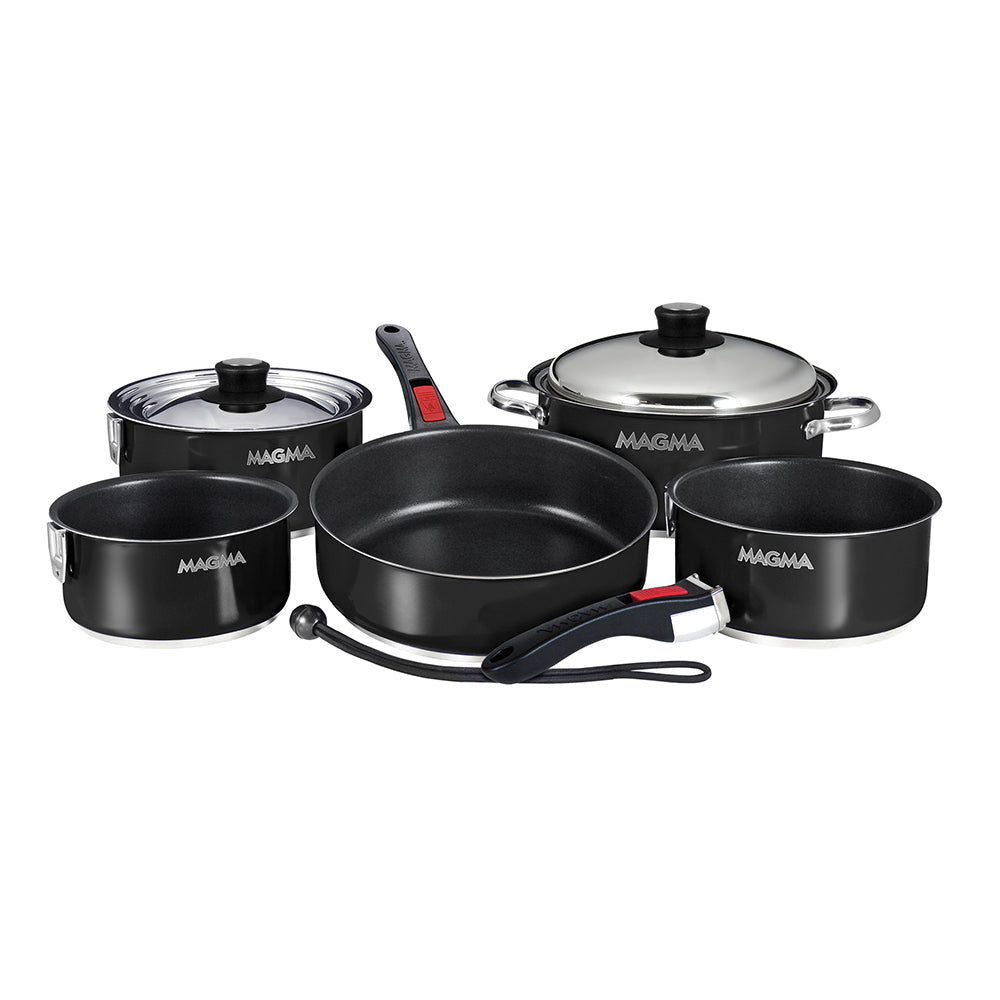 Magma Nestable 10 Piece Induction Non-Stick Enamel Finish Cookware Set - Jet Black OutdoorUp