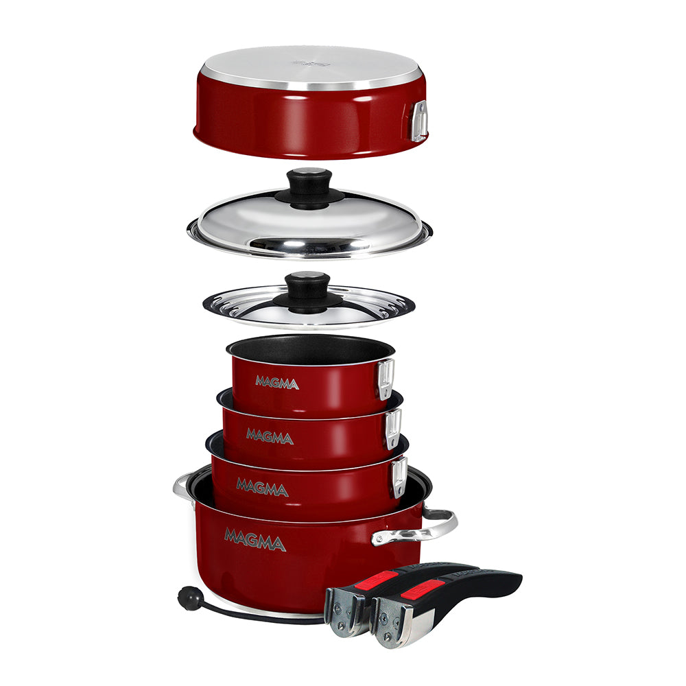 Magma Nestable 10 Piece Induction Non-Stick Enamel Finish Cookware Set - Magma Red OutdoorUp
