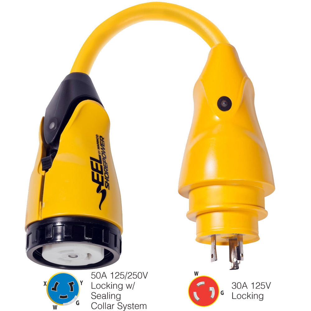 Marinco P30-504 EEL 50A-125/250V Female to 30A-125V Male Pigtail Adapter - Yellow OutdoorUp